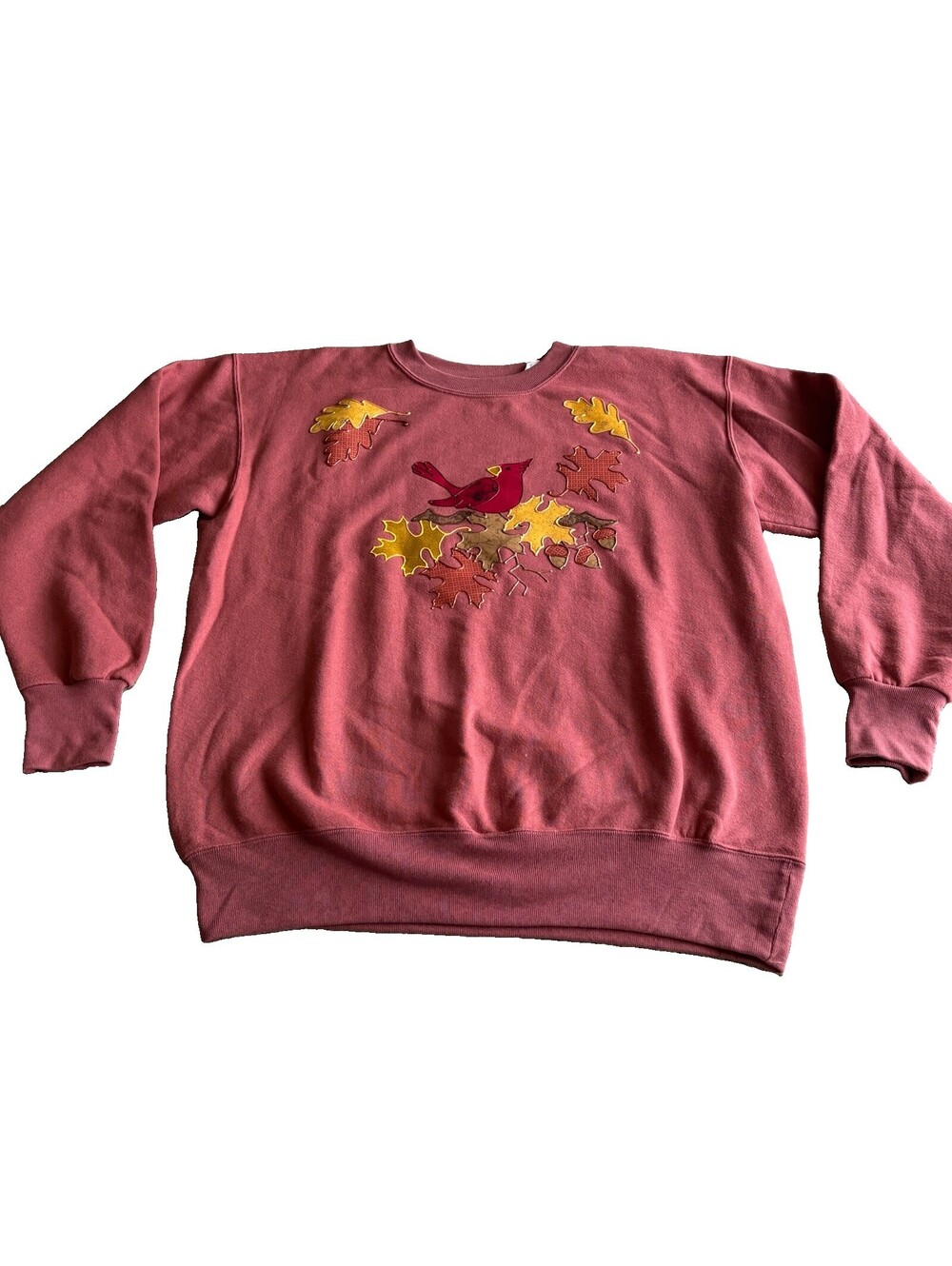 vintage Rust Red Womens crewneck sweatshirt Cardinal, Fall Foliage Detail Sz L